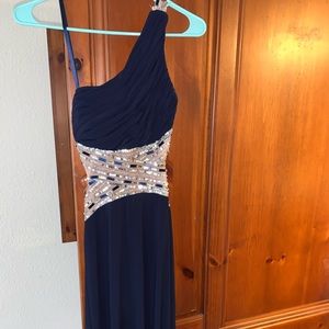 Navy blue ring dance dress one shoulder